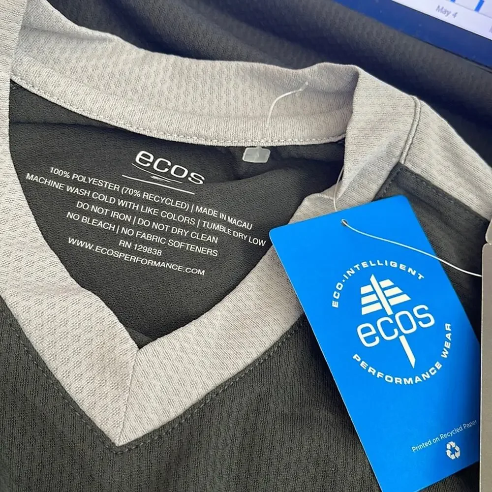 ecos Performance Wear Short Sleeve V-Neck  T-Shirt Black Gray  Size S M NWT - Picture 6 of 11